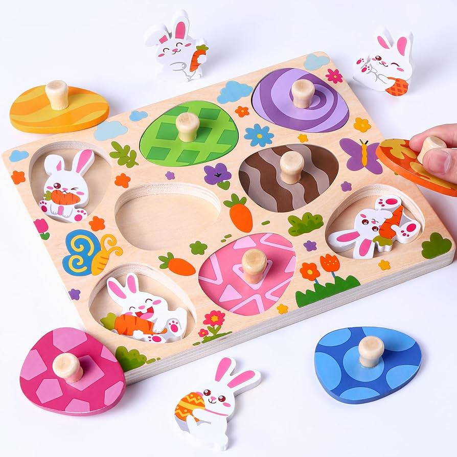 Easter Wooden Pegged Puzzles 8pcs Bunny Matching Egg Puzzles Easter Montessori Toys for Toddlers ... | Amazon (US)
