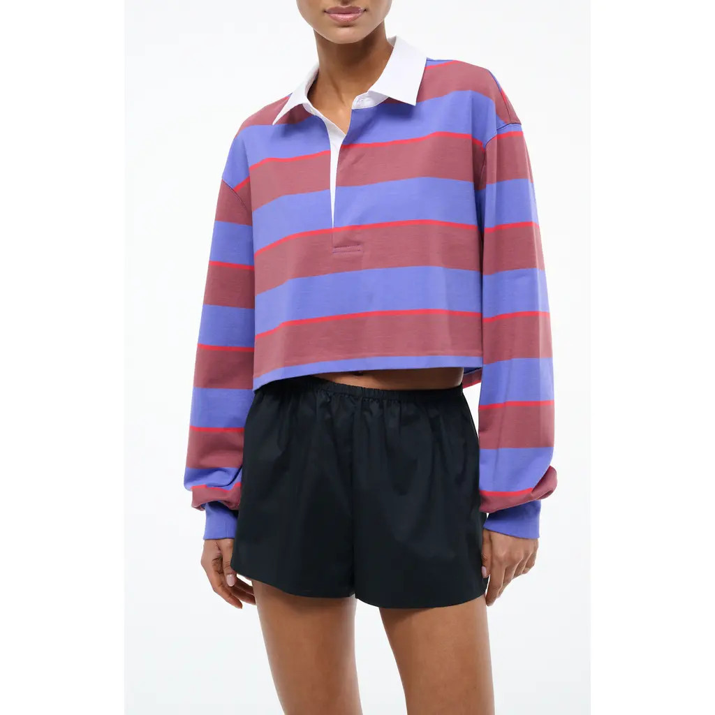 STAUD Gavin Stripe Crop Cotton Rugby Shirt in Atlas Rugby Stripe at Nordstrom, Size Large | Nordstrom