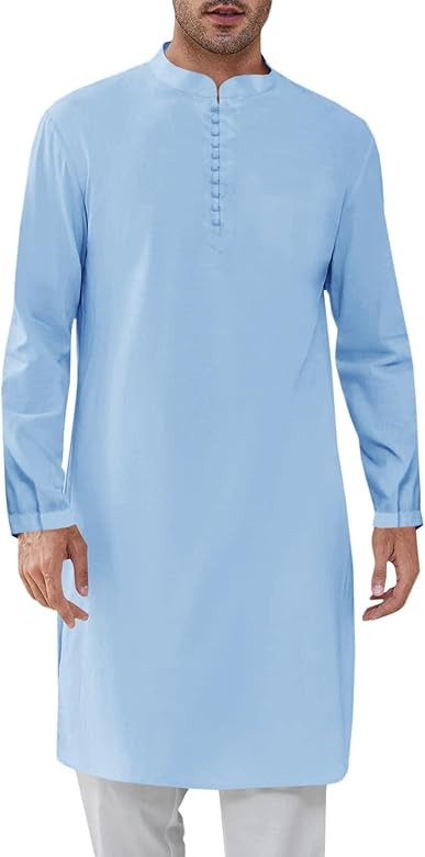 Runcati Mens Kaftan Thobe Button Down Henley Shirts Robe Long Sleeve Casual Cotton Linen Muslim G... | Amazon (US)