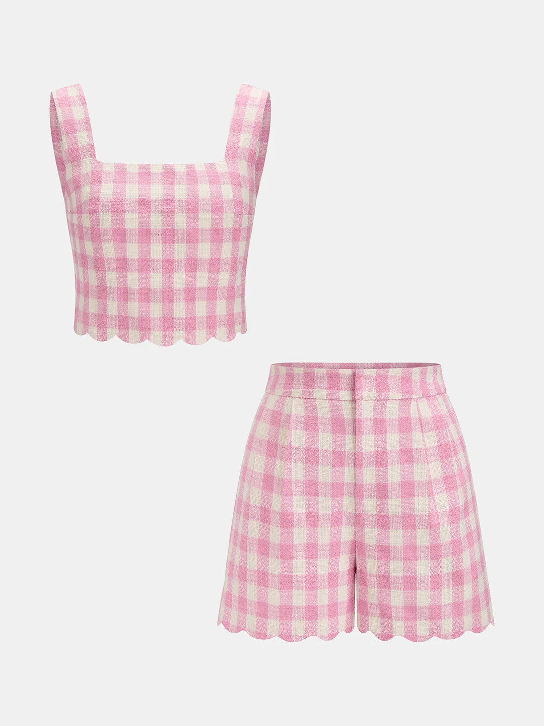 Gingham Scallop Hem Crop Top & Shorts Set | Commense