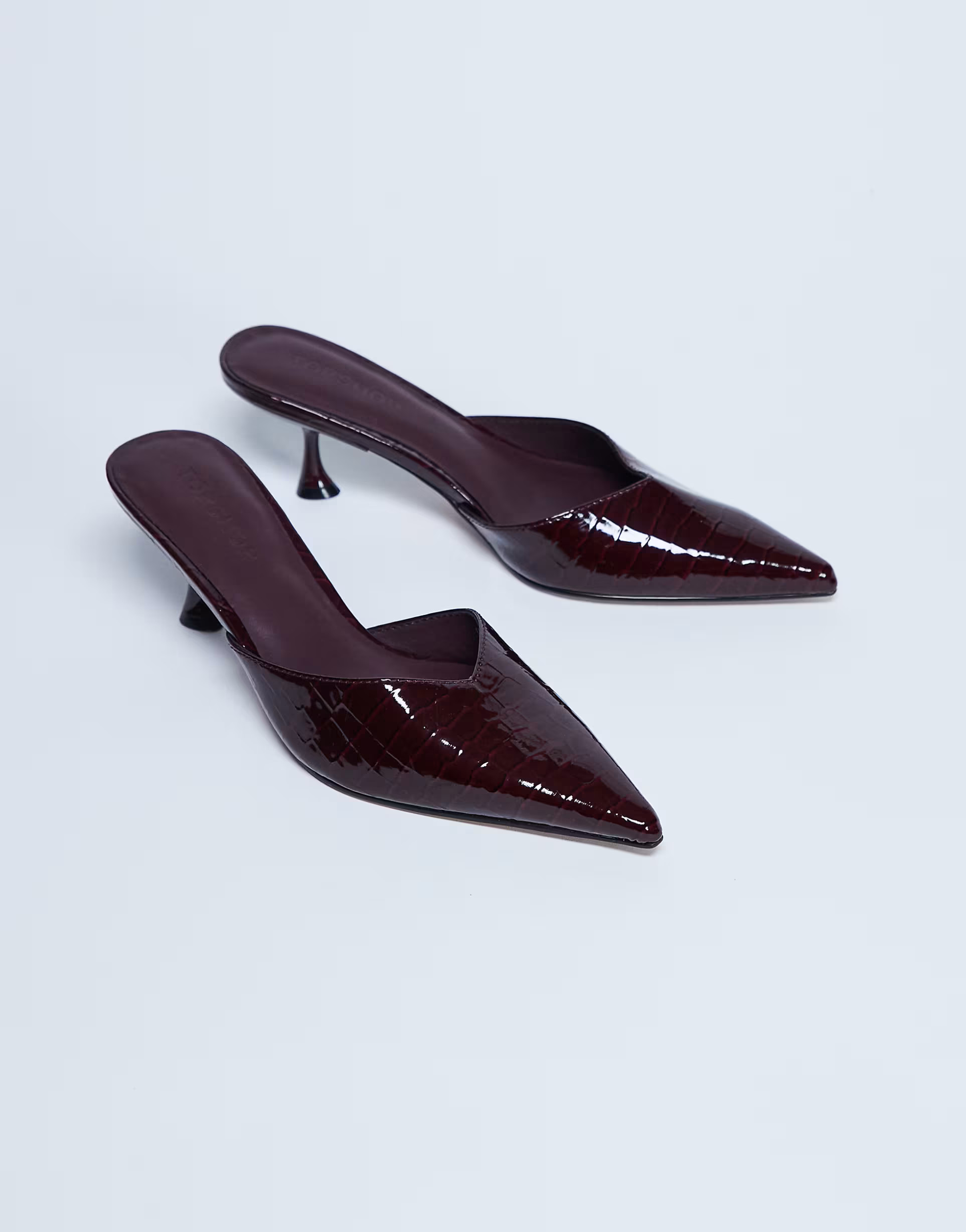 Topshop Ivette croc patent closed toe mules in burgundy | ASOS | ASOS (Global)