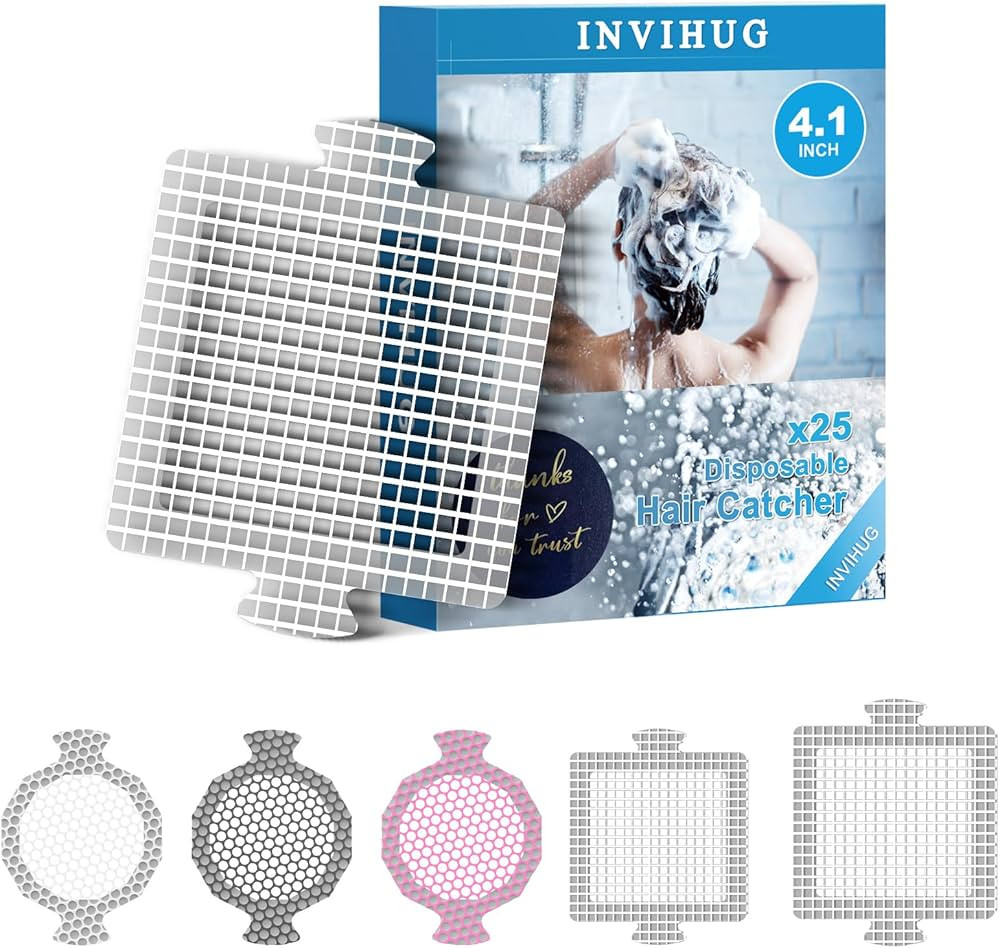 INVIHUG,25 Pack, Disposable Shower Drain Hair Catcher Mesh Stickers,Disposable Hair Drain Catcher... | Amazon (US)