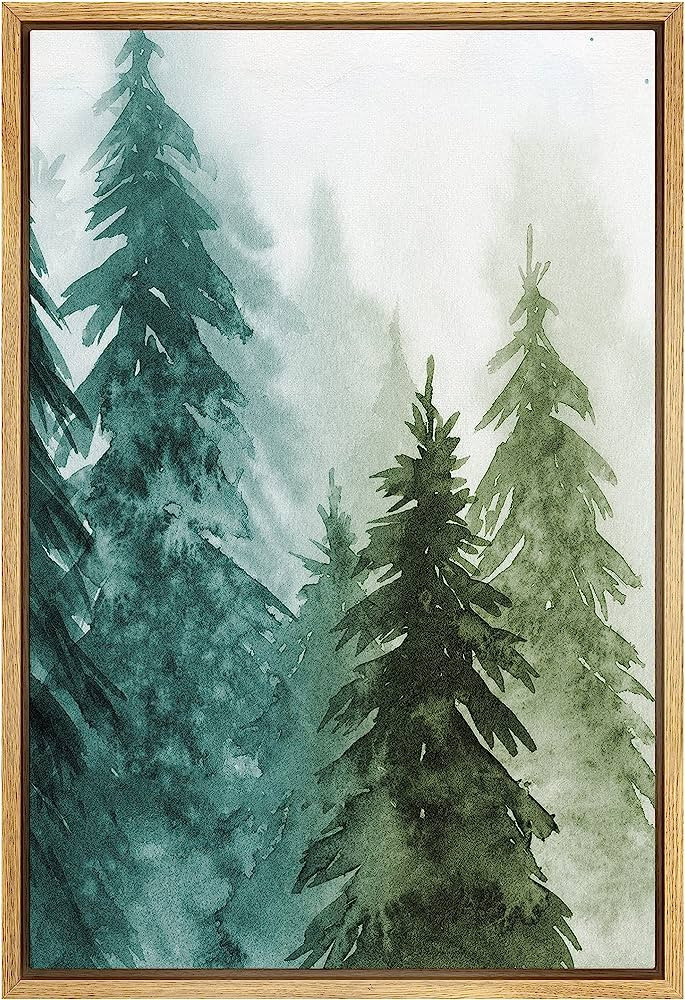 SIGNWIN Framed Canvas Print Wall Art Woodland Nursery Decor Green & Teal Watercolor Forest Pine T... | Amazon (US)