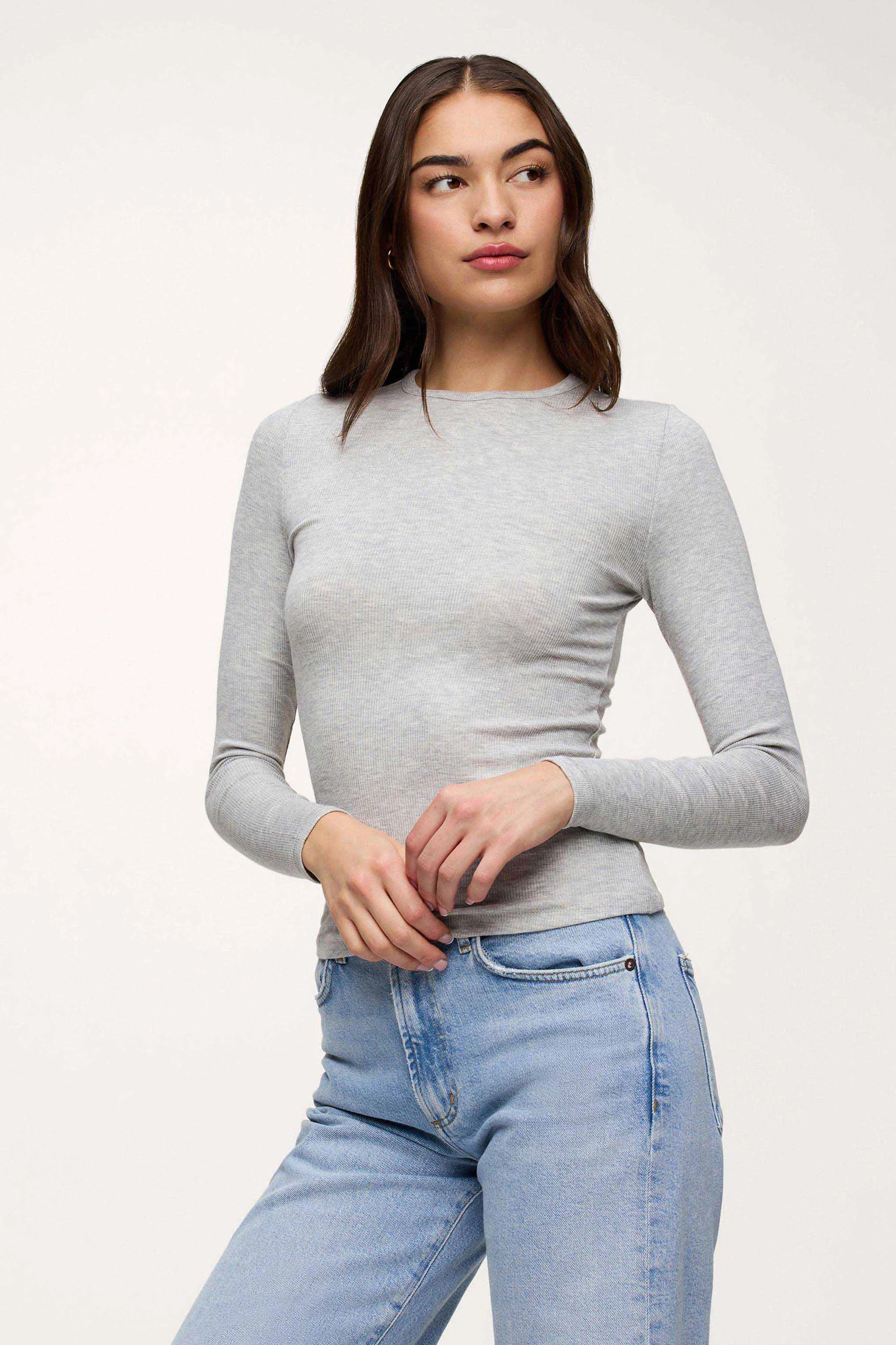 Slinky Rib Long Sleeve Shirt | Espresso | nuuds