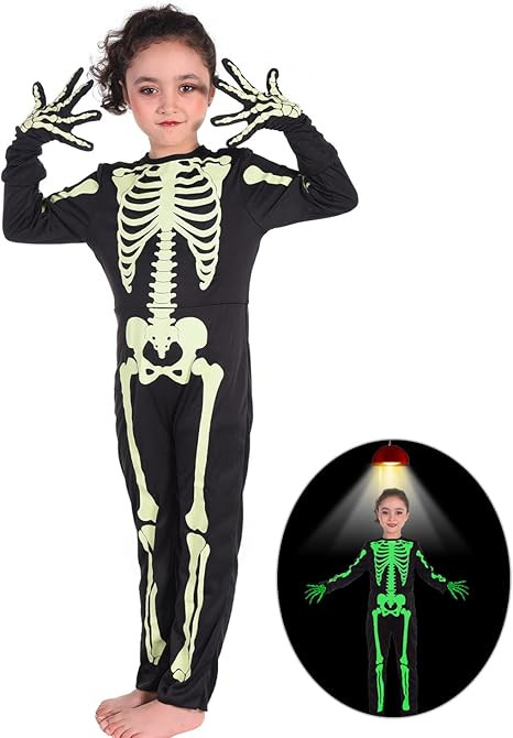 4T Toddler Skeleton Costumes Kids Halloween Skeleton Costume Glow in The Dark with Gloves White B... | Amazon (US)