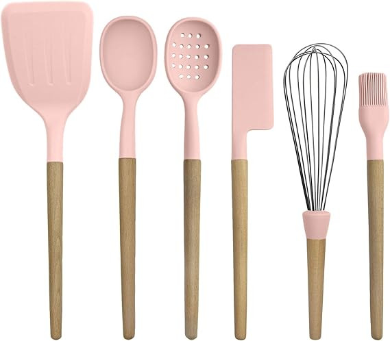 Country Kitchen 6 pc Non Stick Silicone Utensil Baking Set with Rounded Wooden Handles for Cookin... | Amazon (US)