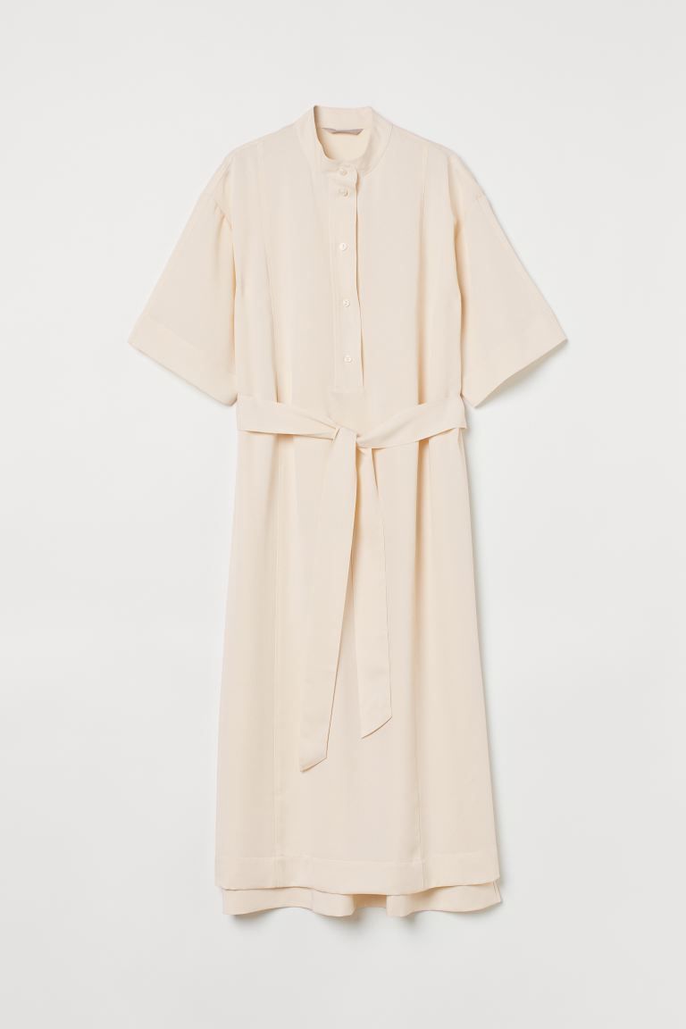 Calf-length, A-line dress in twill for wear with or without the tie belt at waist. Band collar, b... | H&M (US + CA)