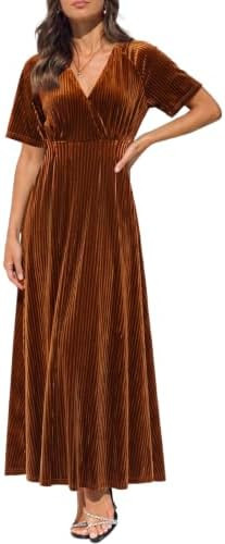Women's Velvet Maxi Dress Fall Formal Wedding Guest Cocktail Dress | Amazon (US)
