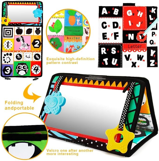 beetoy Tummy Time Baby Floor Mirror Toys with Black and White Pattern, Double High Contrast Play ... | Amazon (US)