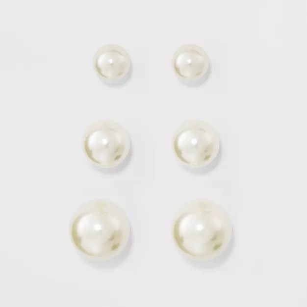 Faux Pearl Stud Earring Set 3ct - A New Day™ Silver | Target