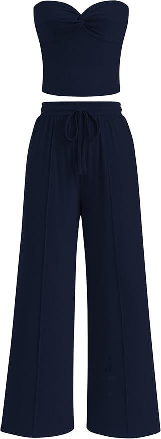 BTFBM Two Piece Sets For Women Summer Ribbed Strapless Twist Knot Tube Top Pants Set Casual 2026 ... | Amazon (US)