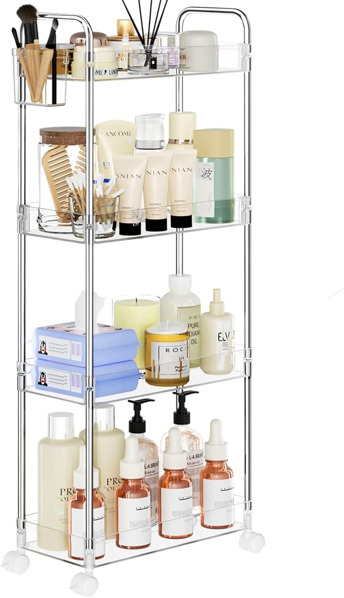 SPACEKEEPER Acrylic Rolling Storage Cart 4 Tier Clear Bathroom Cart Organizer, Transparency Rolli... | Amazon (US)