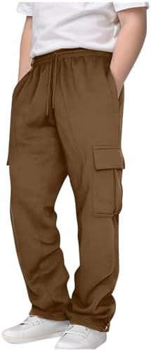 Moonker Teen Boys Baggy Cargo Pants Drawstin Straight Wide Leg Elastic Waist Casual Pants Solid D... | Amazon (US)