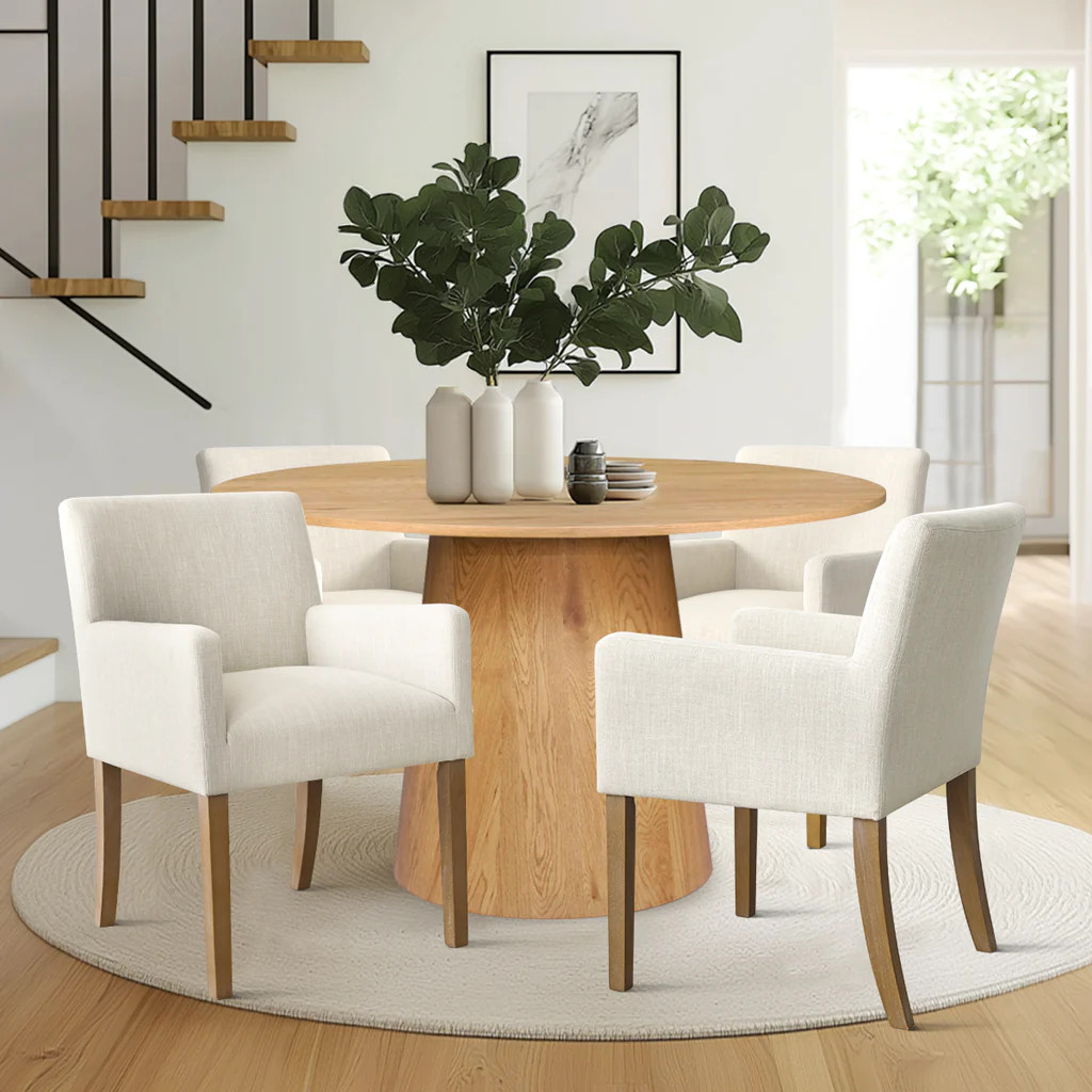 Dwen & North 46" Round Dining Table Set for 4 with Arms (5-Piece) | Pop Maison