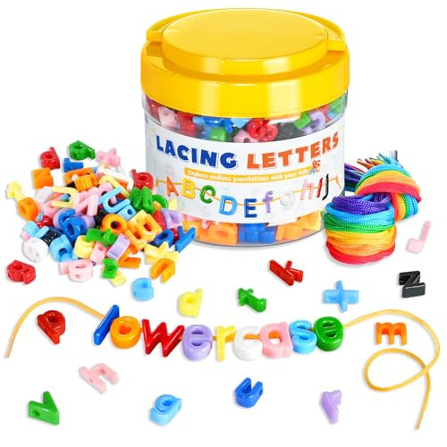 278 Pcs Lacing Letters Beads, Lowercase Alphabet Learning Toys, 10 Color Rainbow Alphabet Beads with 18 Laces, Preschool & Home Educational Toy for Kids Ages 3+, Back to School Supplies | Amazon (US)