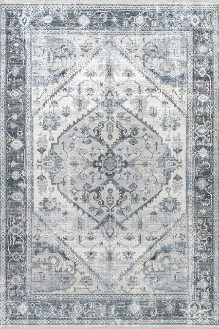 Light Grey Larkspur Fringed Washable 5' x 8' Area Rug | Rugs USA