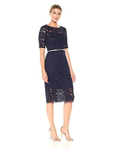 ELLEN TRACY Women's 3/4 Sleeved Lace Dress with Self Belt | Amazon (US)