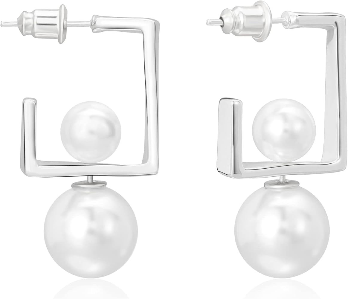 Pearl Earrings Studs 16K Gold Plated Multi-Wearing Pearl Pendants 925 Sterling Silver Needle Doub... | Amazon (US)