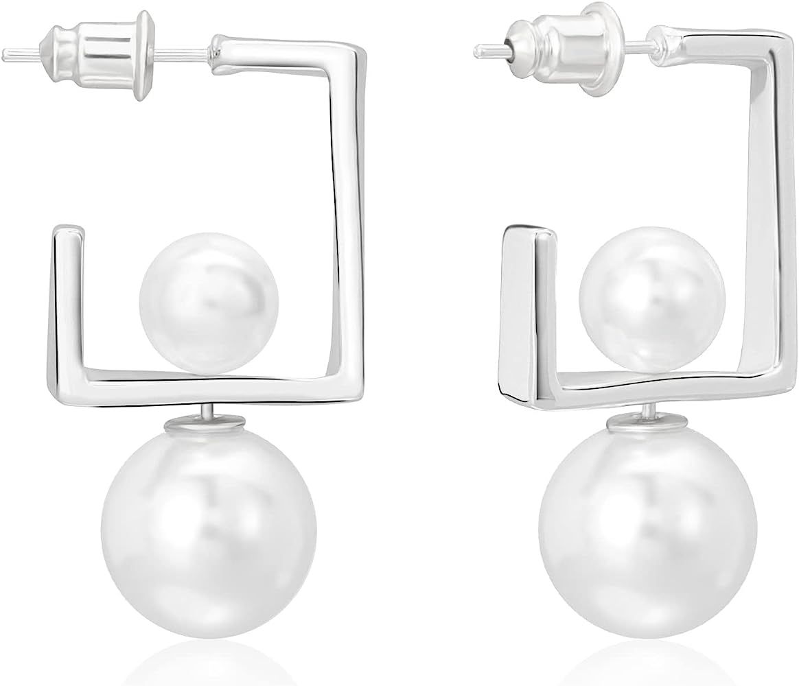 Pearl Earrings Studs 16K Gold Plated Multi-Wearing Pearl Pendants 925 Sterling Silver Needle Doub... | Amazon (US)