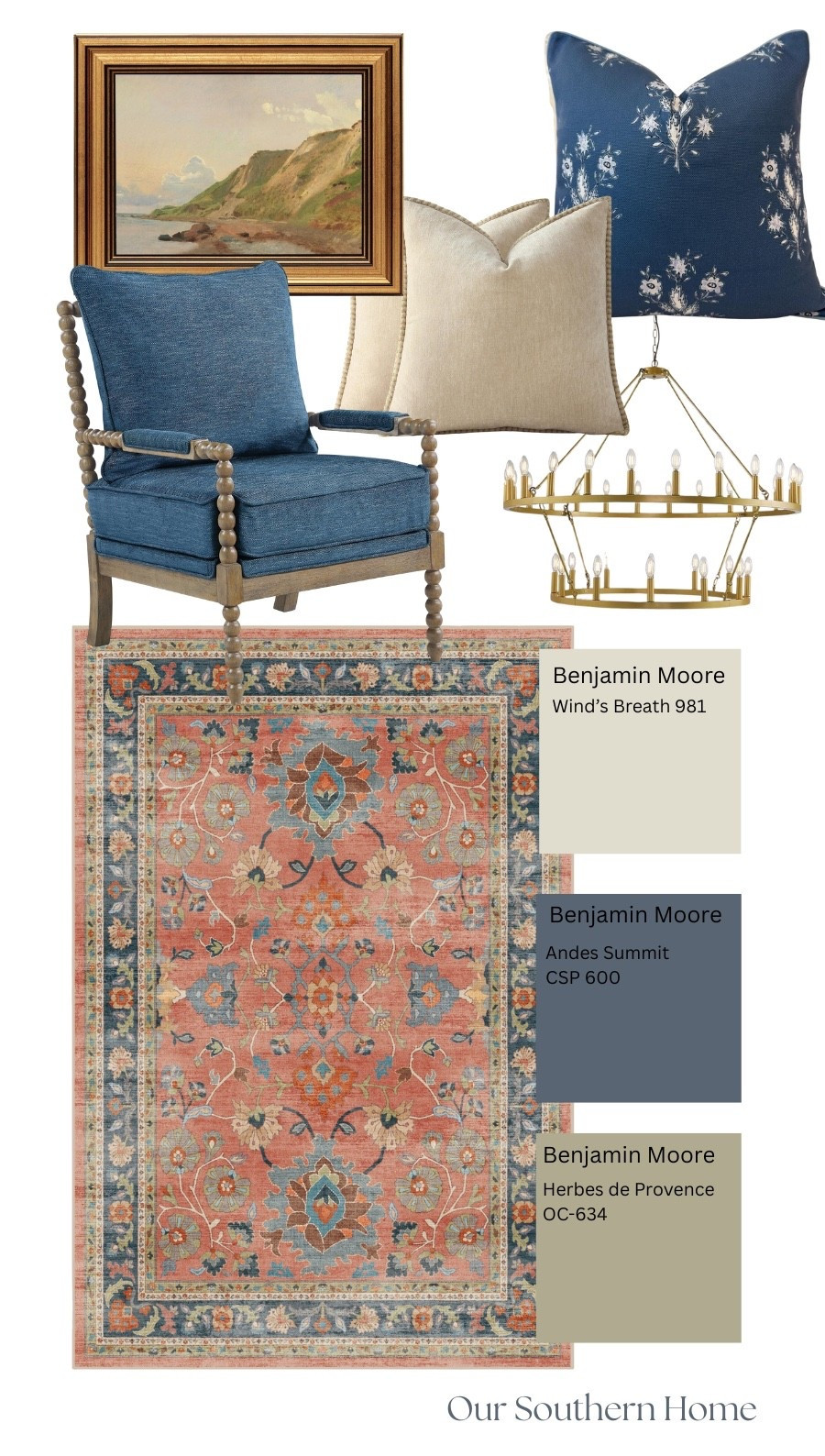 Beautiful room inspiration featuring Ruggable, Calabrian Coral Multicolor Rug, blue and neutral pillows, gold wagon wheel chandelier and cozy accessories. 

Spindle chair, gold wagon wheel chandelier, blue pillows

#LTKHome