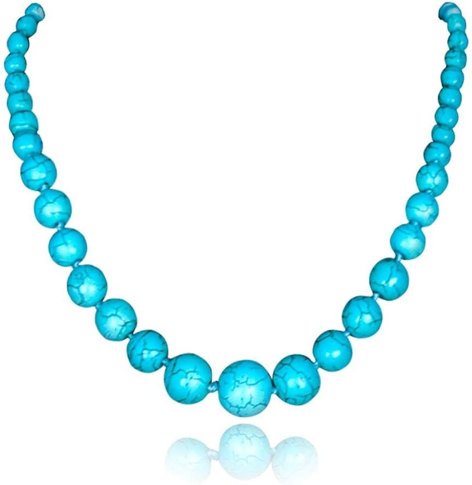 Jane Stone Round Beads Turquoise Necklace Bib Chunky Fashion Jewelry | Amazon (US)