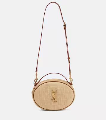 Leather-trimmed raffia shoulder bag | Mytheresa (UK)