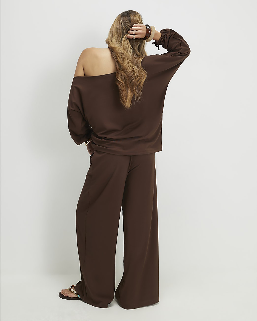 Brown Asymmetric Top And Trousers Set | River Island UK & IE