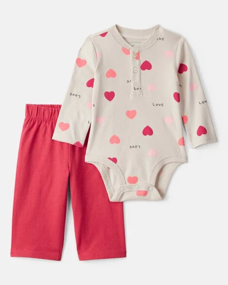 Carter's Baby Girls Girl 2-Piece Heart Bodysuit & Pant Set - Red 6M Red | Carter's Inc