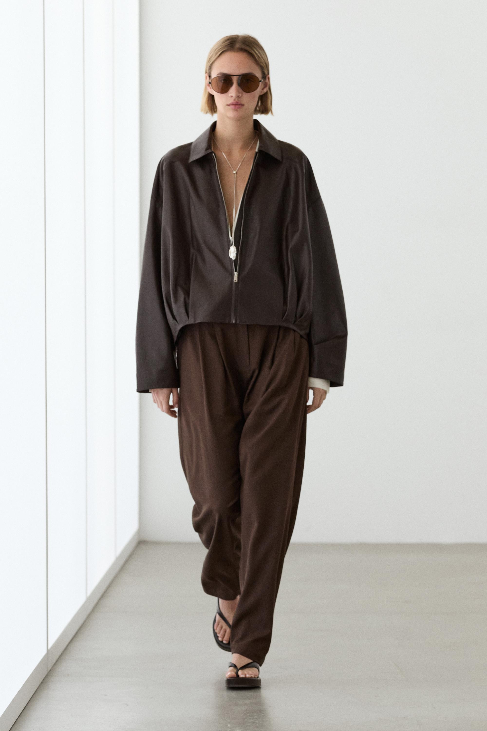 Nappalederjacke mit Falten | Massimo Dutti DE