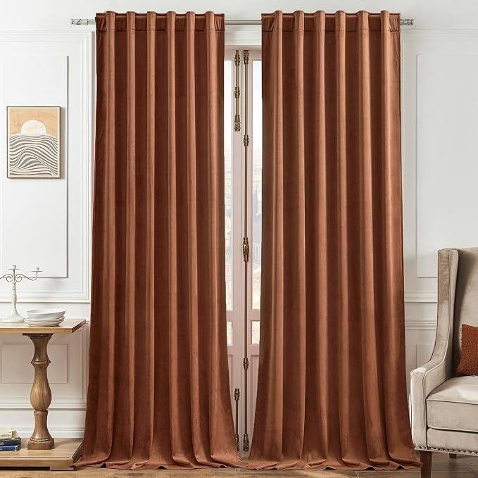 Timeper Burnt Orange Velvet Curtains 96 inches 2 Panels, Light Blocking Curtains for Bedroom Livi... | Amazon (US)