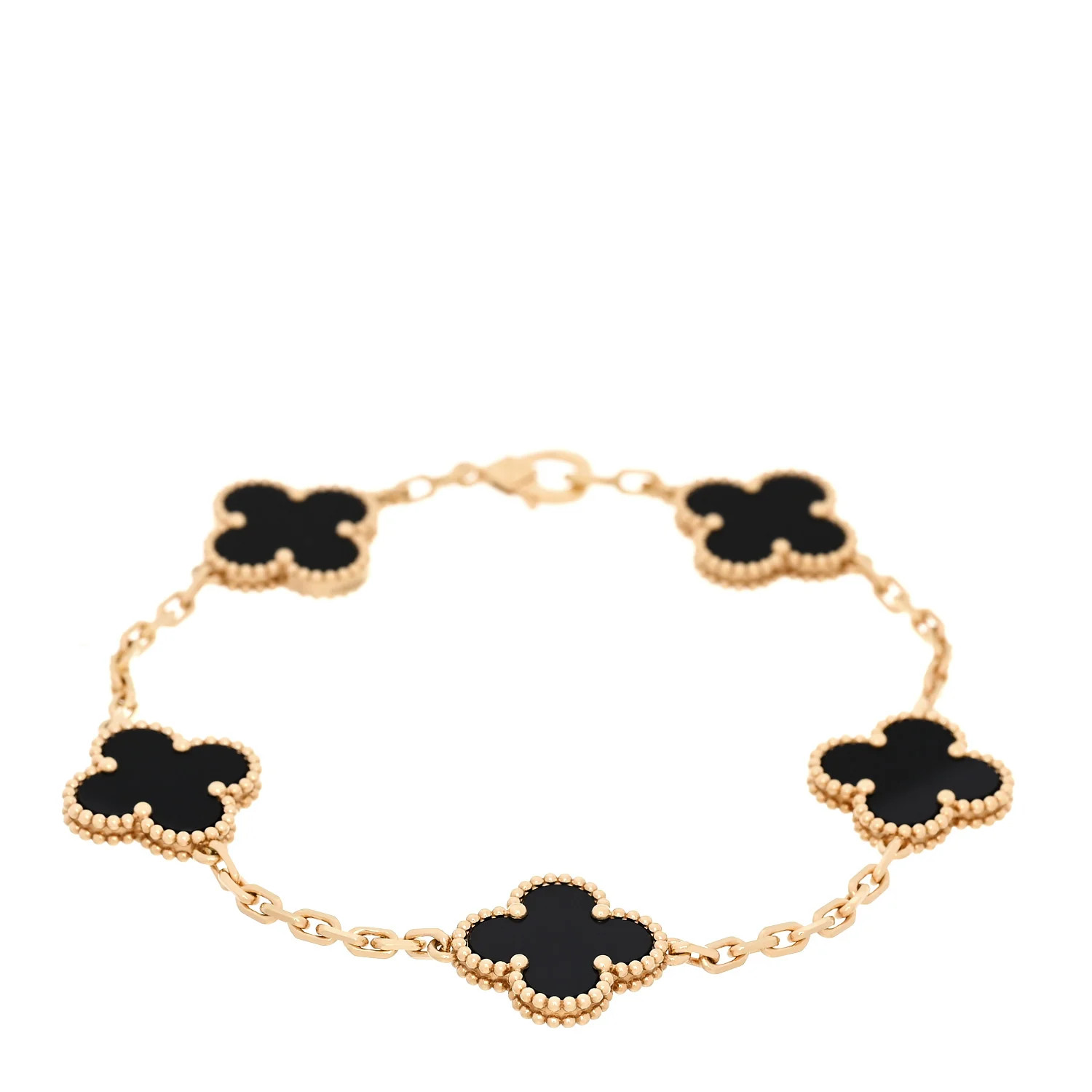 Van Cleef & Arpels 18K Yellow Gold Black Onyx 5 Motifs Vintage Alhambra Bracelet | FASHIONPHILE (US)