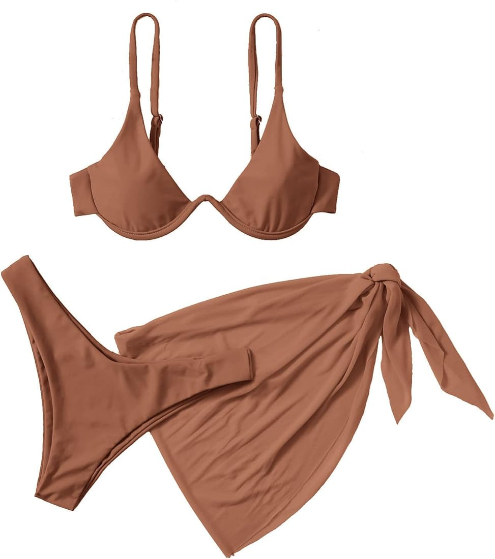 SOLY HUX Women's 3 Piece Tie Dye Bikini Set Swimsuit with Sarongs Cover Ups Beach Skirt Bathing Suit | Amazon (US)