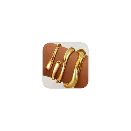 Decholly Gold Bracelets for Women Trendy, 18K Gold Plated Bangle Bracelet Set Chunky Twist Cuff Gold Bracelet Non Tarnish Waterproof Jewelry Gifts for Women | Amazon (US)