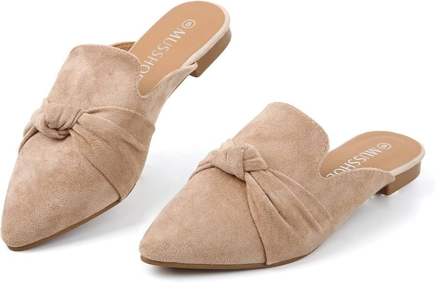 MUSSHOE Mules for Women Slip On Women's Flats Comfortable Closed Pointed Toe Backless Loafers Women' | Amazon (US)