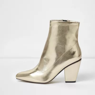 River Island Womens Gold metallic pointed cone heel boots | River Island (US)