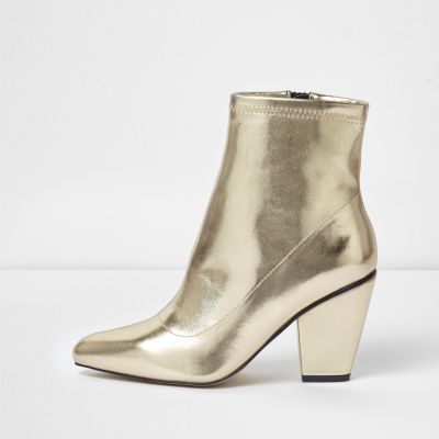 River Island Womens Gold metallic pointed cone heel boots | River Island (US)
