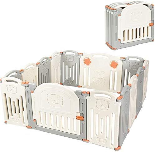 Costzon Baby Playpen, 14-Panel Foldable Kids Safety Activity Center Playard w/Locking Gate, Non-S... | Amazon (US)