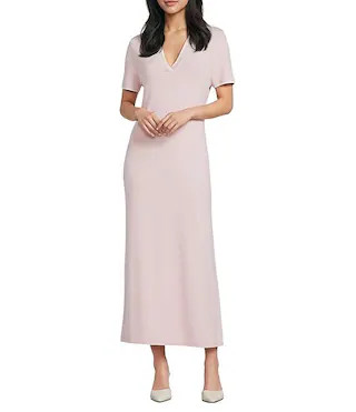 Ribbed V-Neck Collar Short Sleeve Shift Maxi Dress | Dillard's