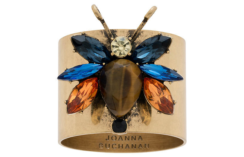 S/2 Rainbow Bug Napkin Rings, Gold/Multi | One Kings Lane