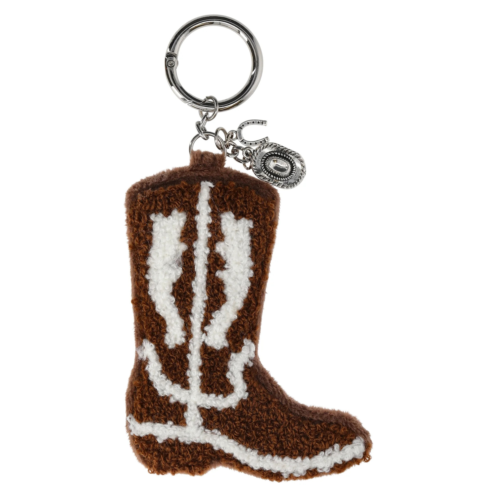 No Boundaries Women's Moto Bag Charm, Brown Plush Cowboy Boot | Walmart (US)