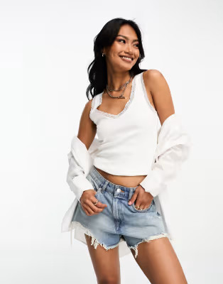 Mango lace trim v-neck ballet tank top in white | ASOS (Global)