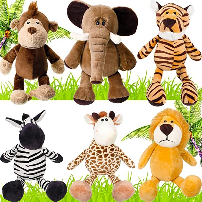 6 Pieces Safari Stuffed Animals Plush Jungle Animal Toys Set for Boys Girls, Cute Lion Elephant Z... | Amazon (US)