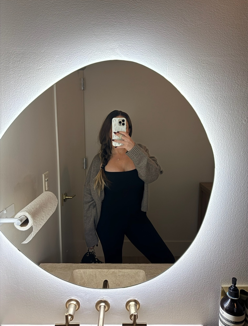 Pilates on the go! Oversized cardigan with a butter soft jumpsuit. Cardigan in size medium. 

#lounge #activewear #cozy #pilates #fallstyle #neutralstyle