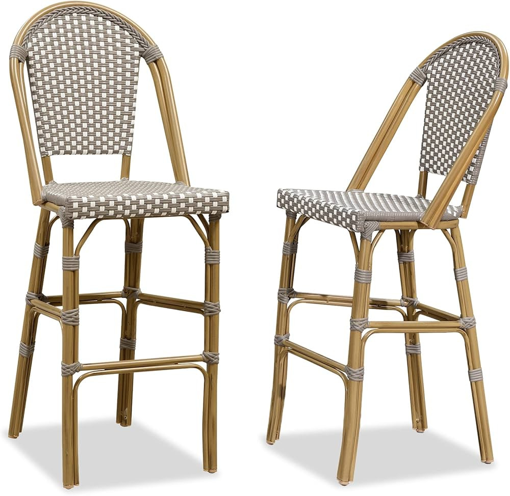 PURPLE LEAF French Bar Stools Set of 2 Bamboo Print Finish Patio Bar Stools with Back Rattan Bar ... | Amazon (US)