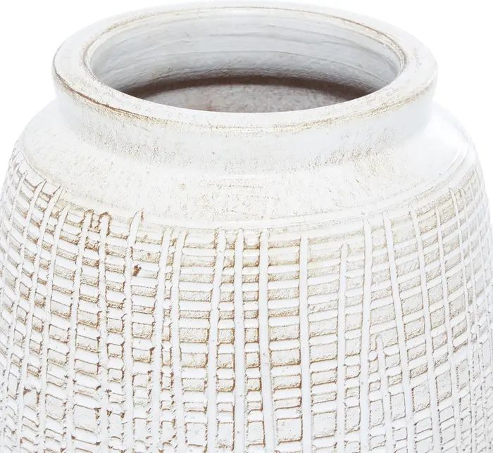 White Ceramic Carved Vase with Crosshatch Design | Nordstrom Rack