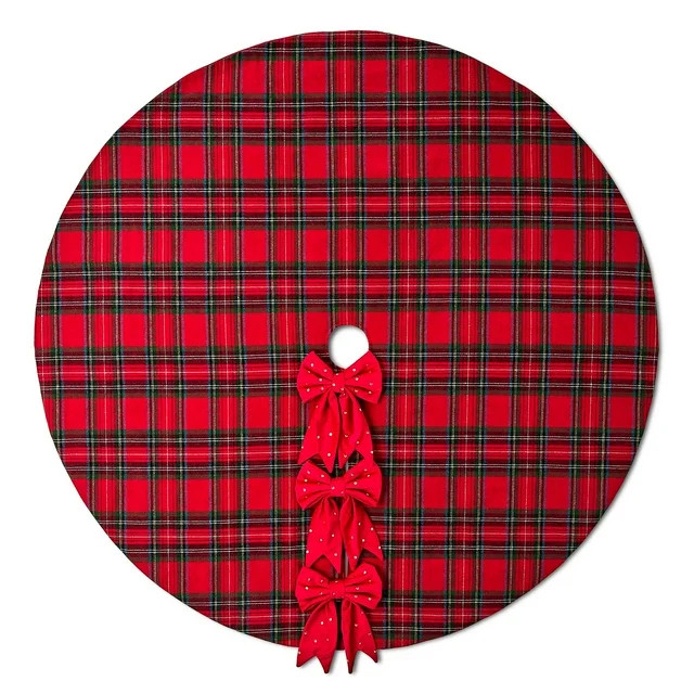 Holiday Time Red And Green Plaid Christmas Tree Skirt, Diameter Is 48 Inch, 1.3Lbs | Walmart (US)