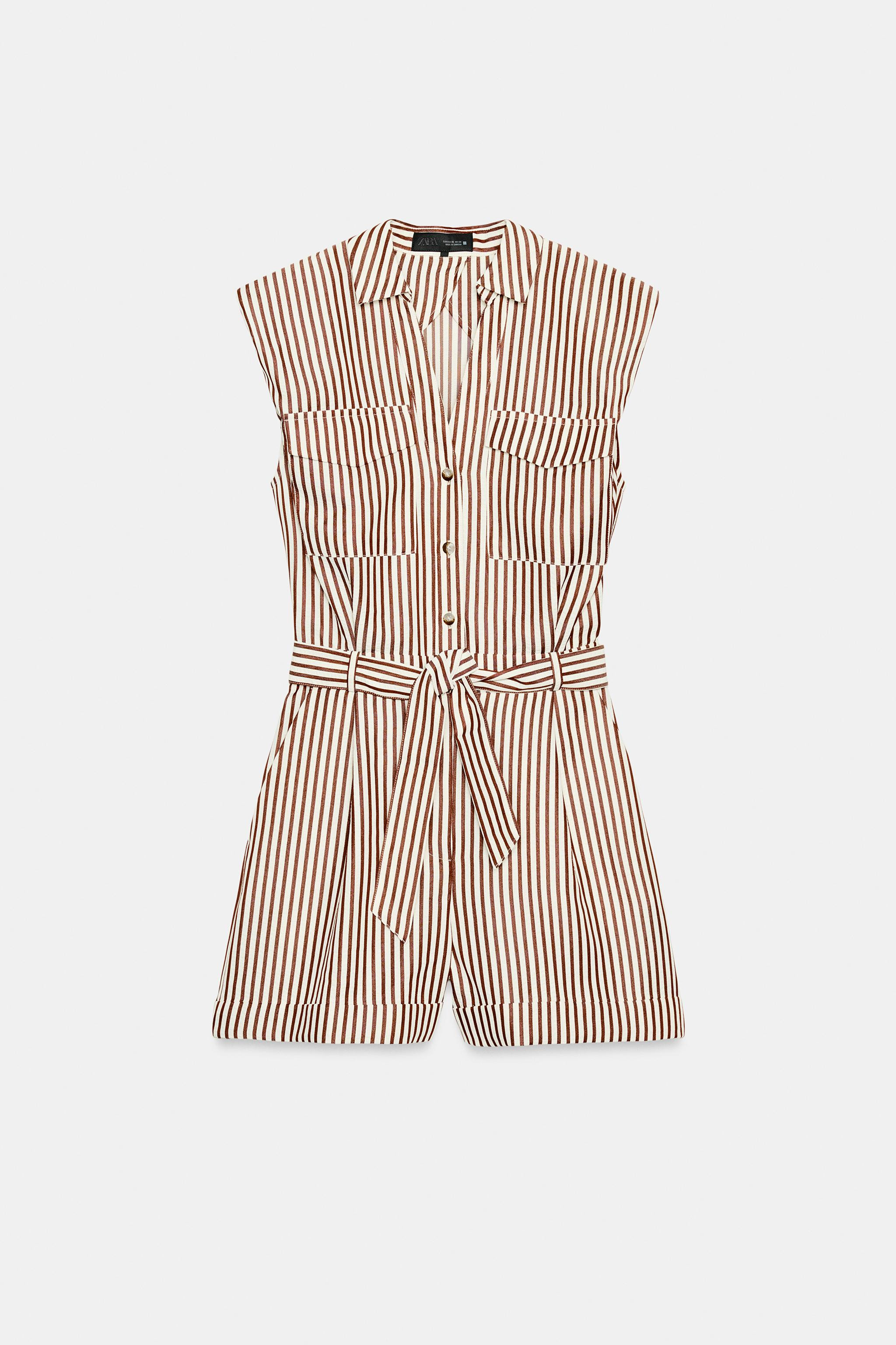 KORTE JUMPSUIT MET STREPEN EN CEINTUUR | Zara US