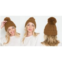 Brown Chunky Knit Beanie Minimalist Slouch Hat With Pom | Etsy (US)