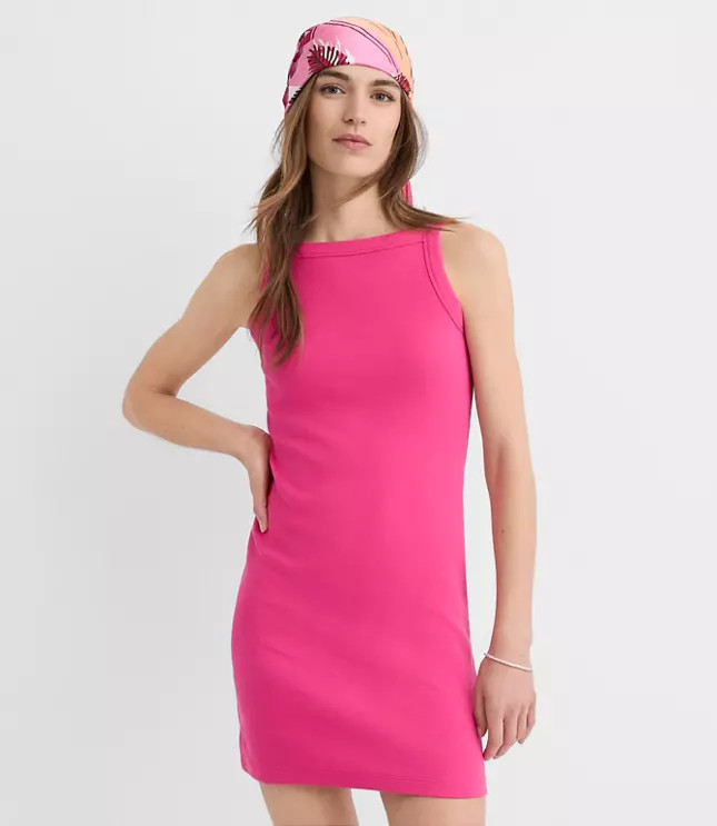 Perfect Ribbed Apron Neck Mini Dress | LOFT