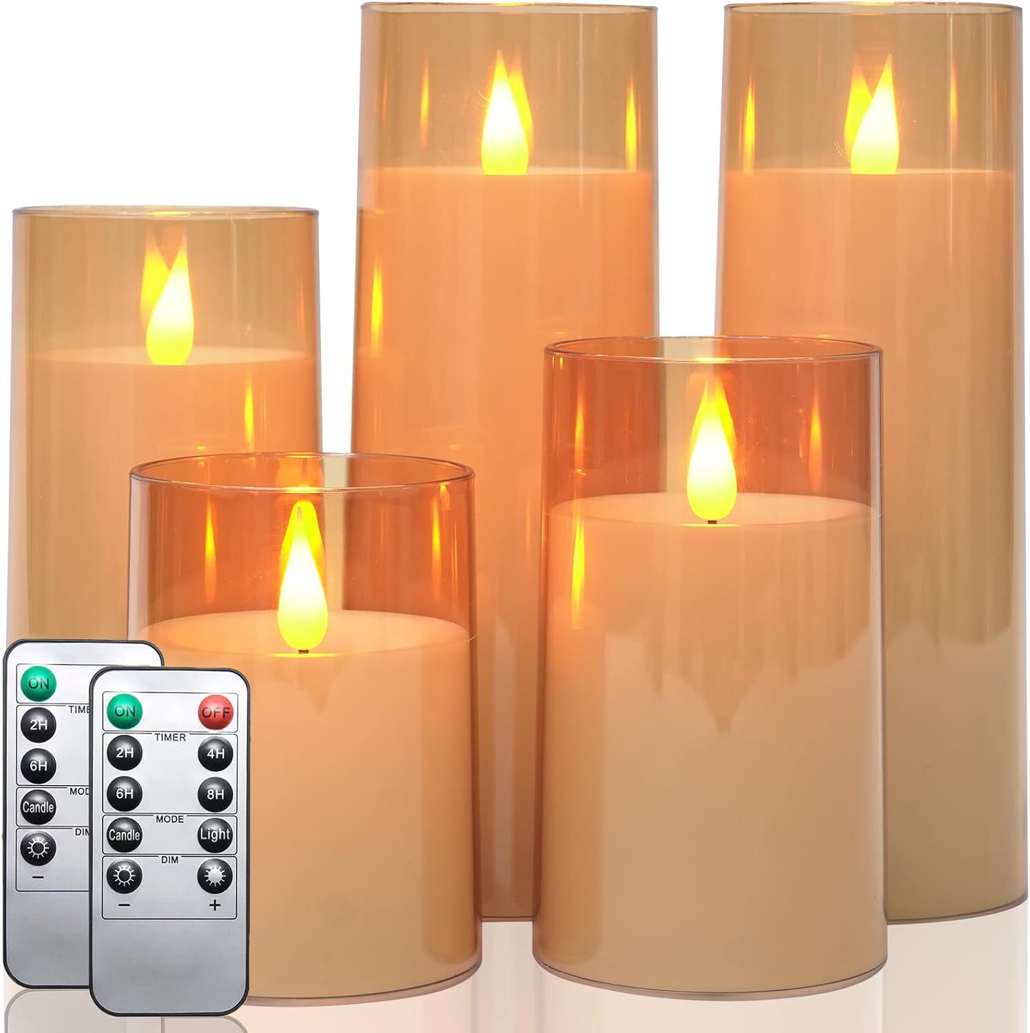 Fo32won Amber LED Flameless Pillar Candles Battery Operated with Remote and Timer, Set of 5 (D 3"... | Amazon (US)